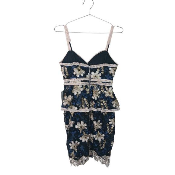 New Lulus XS Navy Blue Floral Embroidered Lace Trim Mini Dress Party - Picture 10 of 16